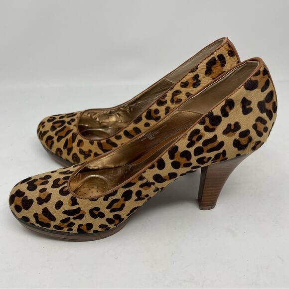 Sofft Brown Tan Leopard Leather Upper Platform Heels 8.5 - Picture 5 of 11